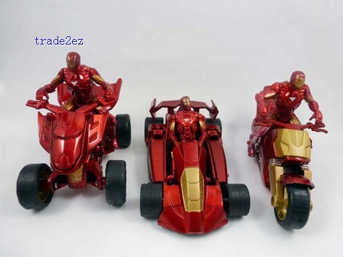 3x Iron Man 2 Action Figure Motorbike Car Drive Set