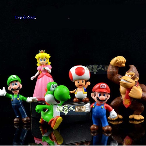 6 Super Mario Bros Figures Mario Luigi Princess Peach Yoshi Toad Donkey Kong
