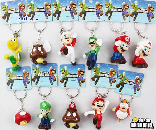 11x Super Mario Yoshi Mushroom Figures Key Ring Chain Set