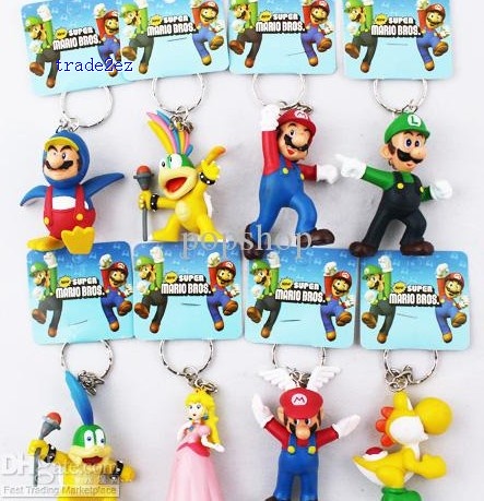 Nintendo Super Mario Penguin Yoshi Luigi Princess Koopaling 8 Keychain Figures