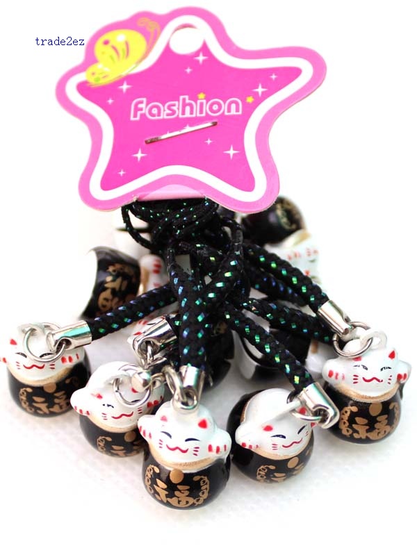 smile lucky cat ring bell black