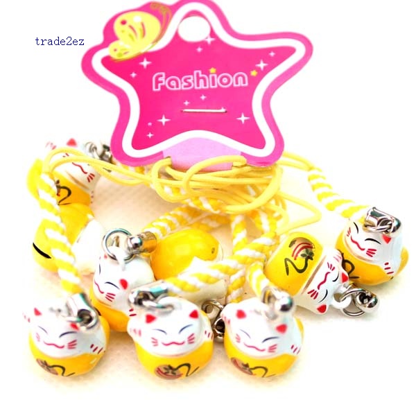 yellow white lucky cat ring bell