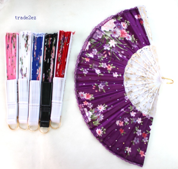 silks flower wooden fan