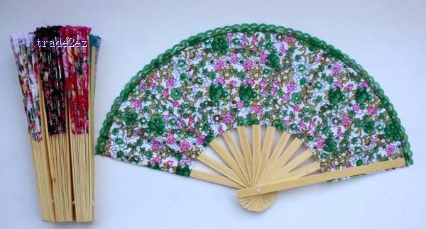 chinese silks flower wooden fan New