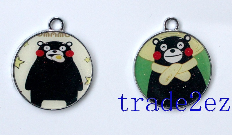 Anime Black Kumamon Cartoon Metal Round Pendants