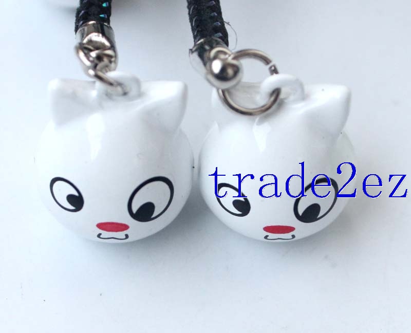 Cartoon Animal Cat Strap & Bell Charms White