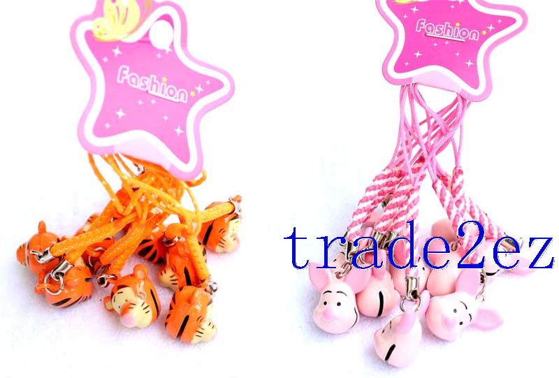 Disney Character Piglet / Tigger Strap & Bell Charms Orange/Pink