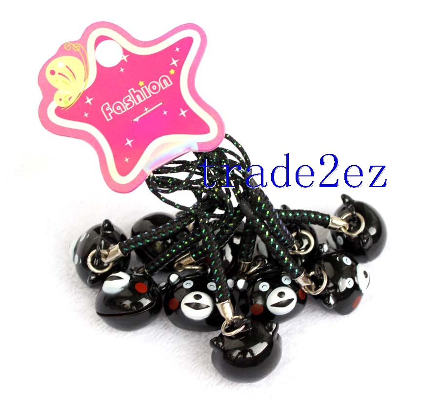 Anime Kumamon Head Strap & Bell Charms Black