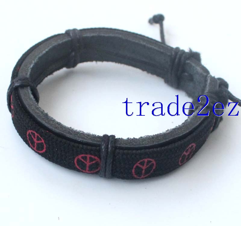 Peace logo  Tribal Leather Bracelets