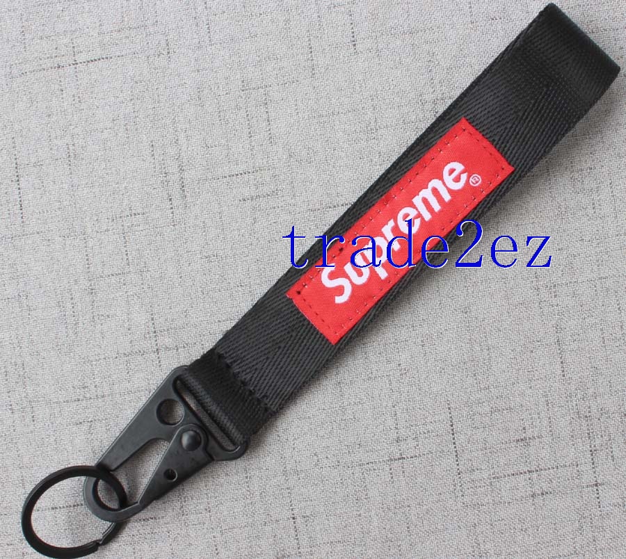 Supreme Black Wrist Keychains Strap Lanyard