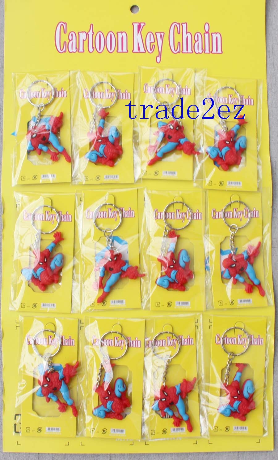 A key chain with 12 Spider-Man shapes