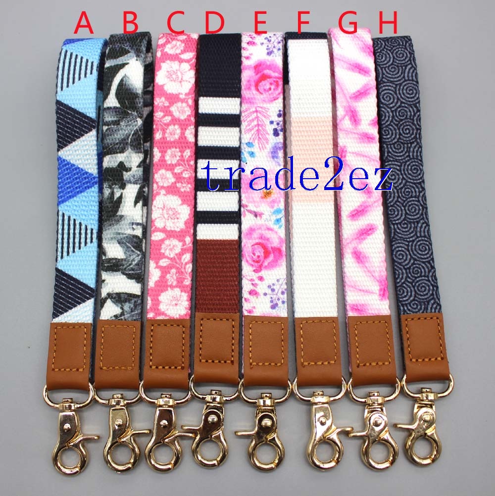Polyester Leather Metal Clasp Wrist Lanyards Key Chain Holder