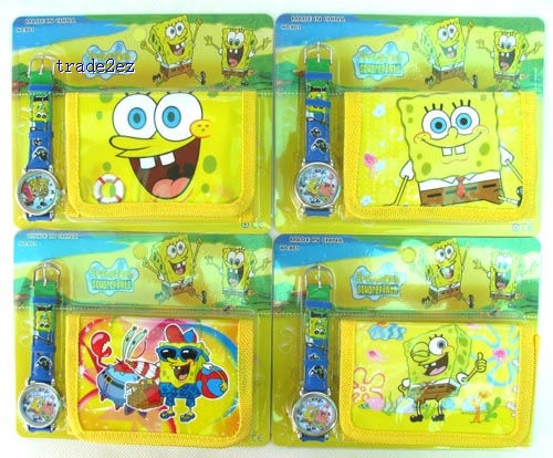 Spongebob Cartoon watches Watch Children's Kids watches With Boxes wallet