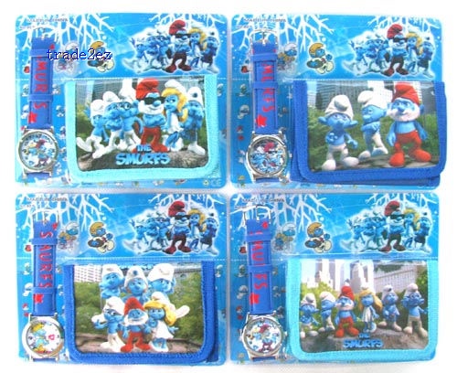 The Smurfs Cartoon Wallets With Watch Cute Children Cheap Watches